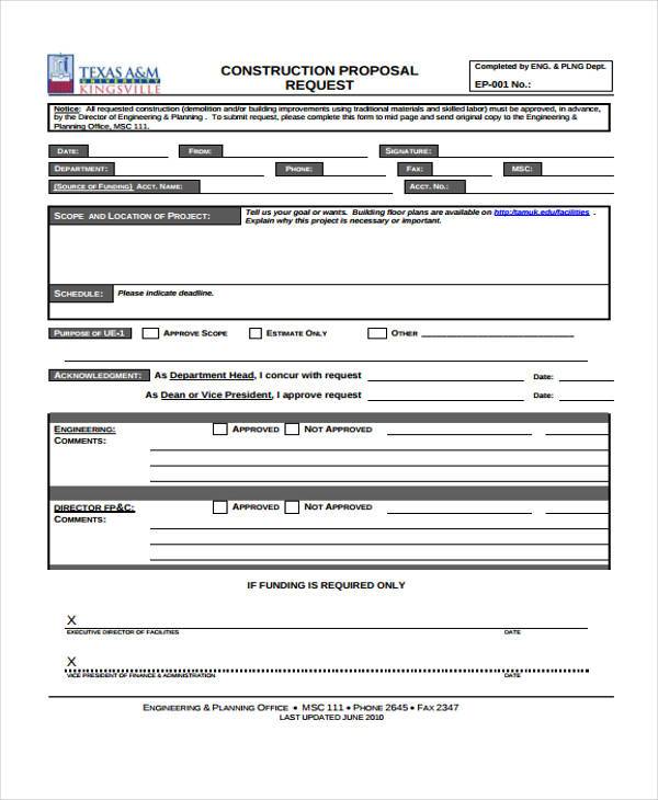 construction proposal request form