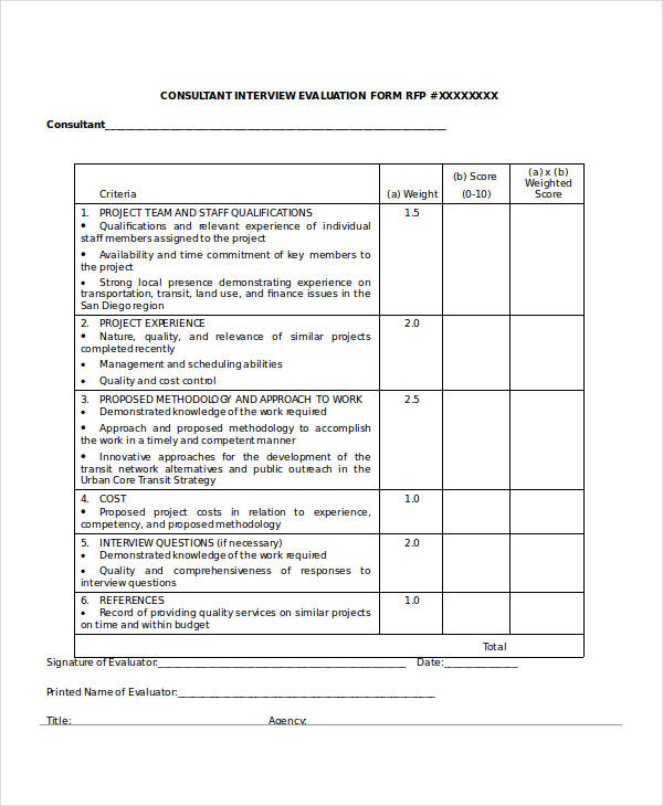consultant interview evaluation form