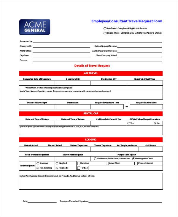 consultant travel request form