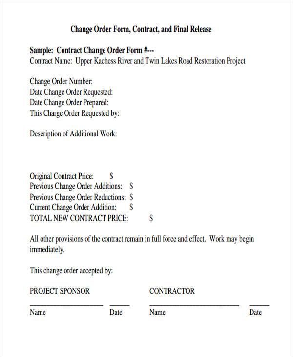 contract change work order form