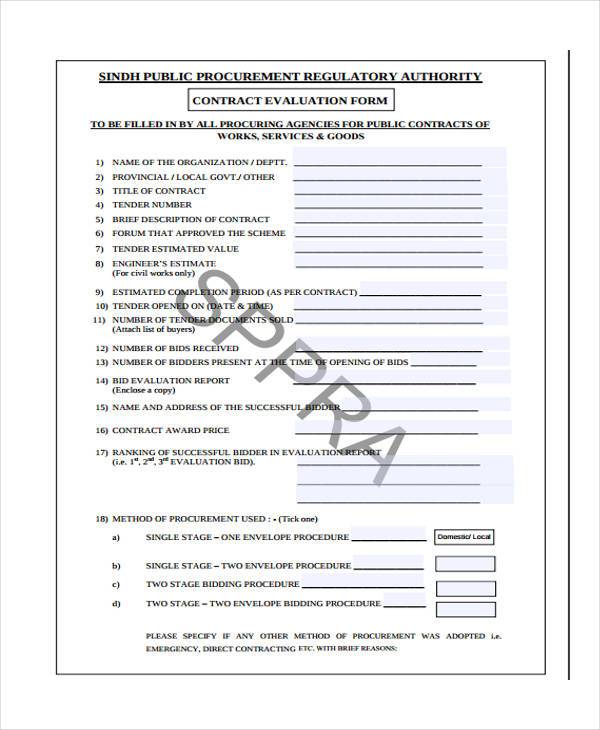 contract evaluation form