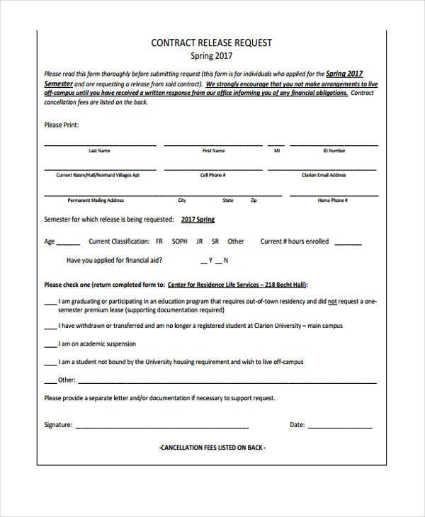 contract release request form