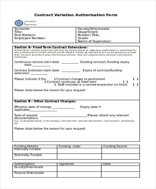 contract variation authorization form