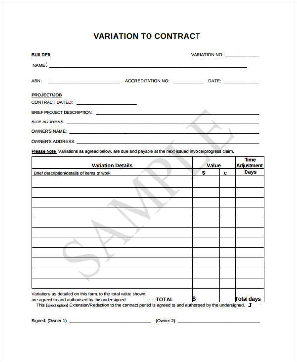 contract variation form sample