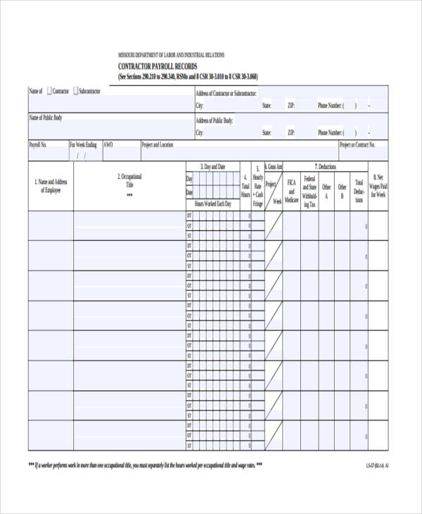 contractor payroll report blank form