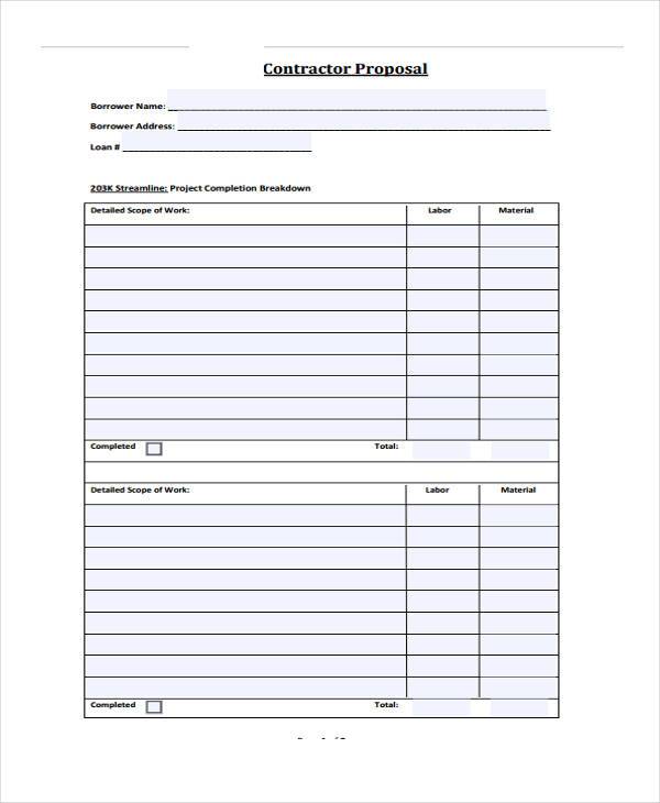 FREE 11 Contractor Proposal Forms In PDF Excel MS Word