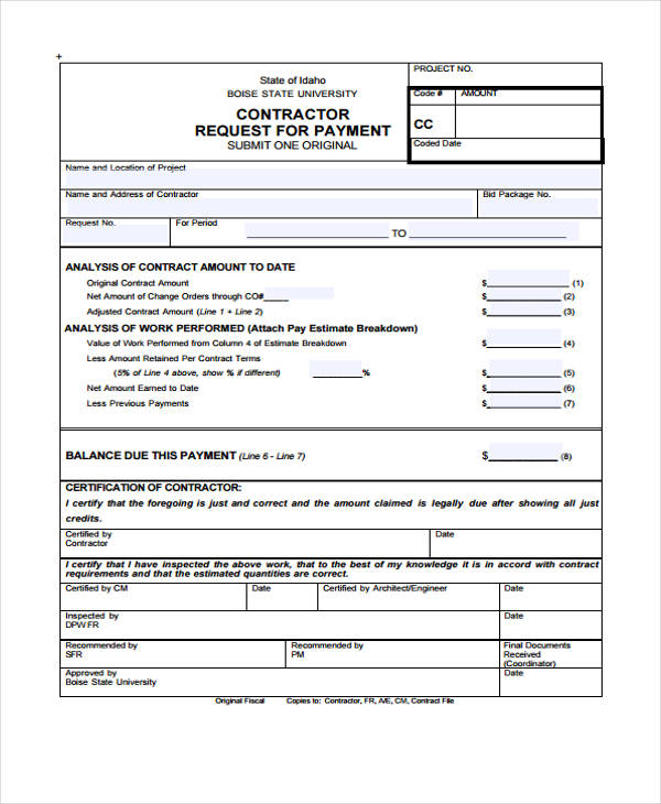 contractor request for payment form