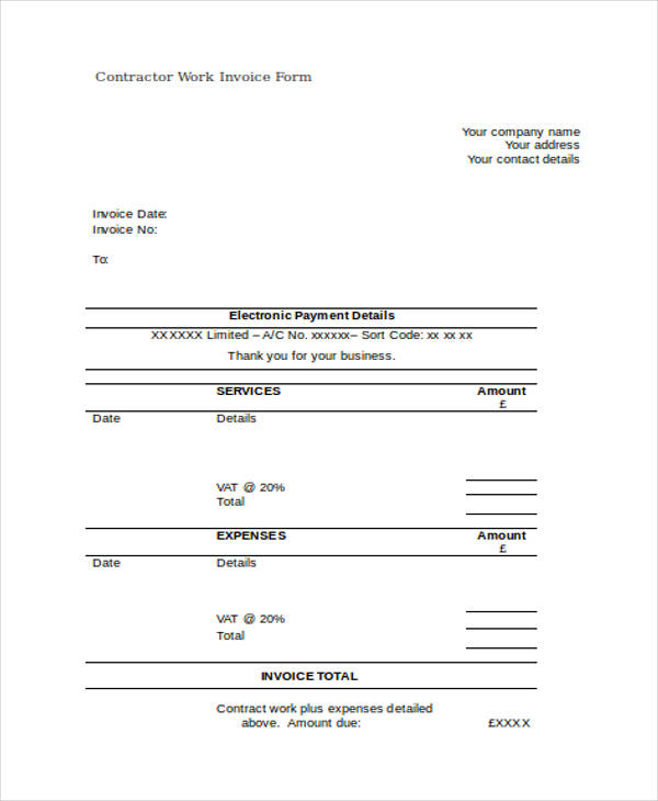 contractor work invoice form3