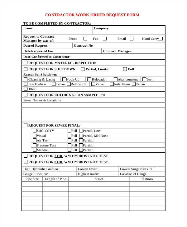 contractor work order request form