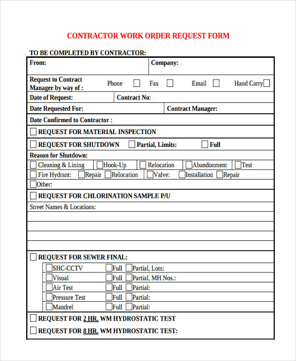 contractor work order request