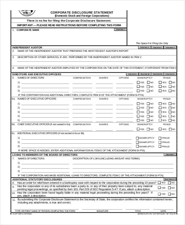 corporate disclosure statement form