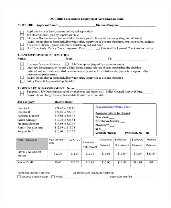 corporation employment authorization form