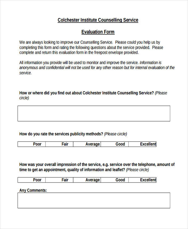 counselling service evaluation form