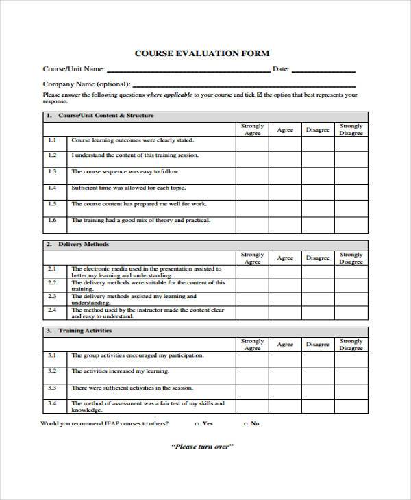course content evaluation form