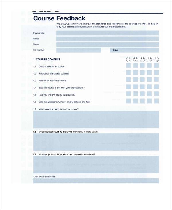 course participant feedback form