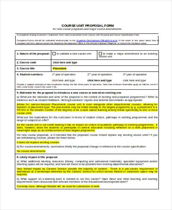 course unit proposal form