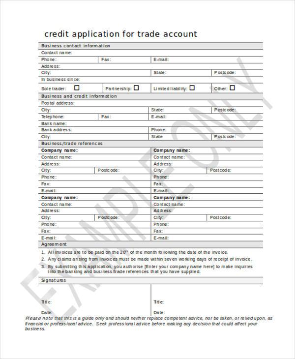 credit application form for trade account