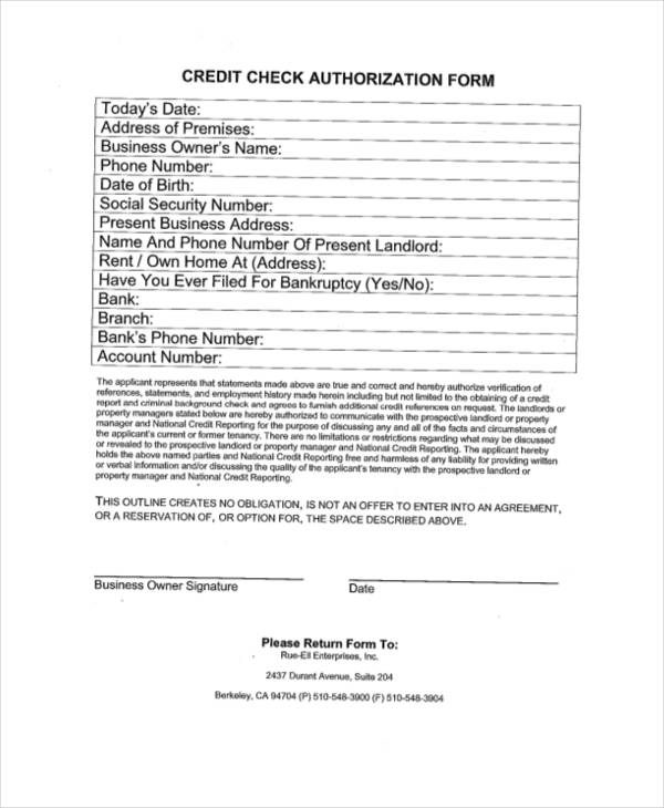 credit check authorization form