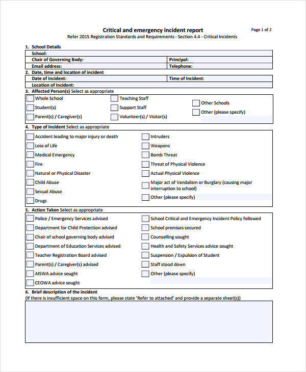 critical emergency incident report form