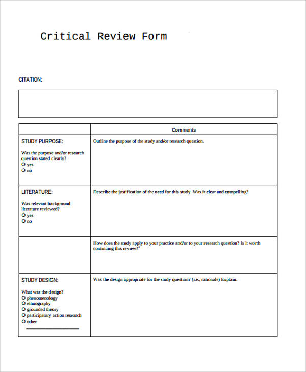 critical review form