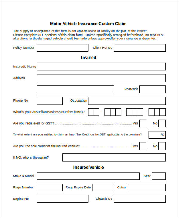 custom claim form