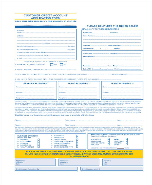 customer credit account application form