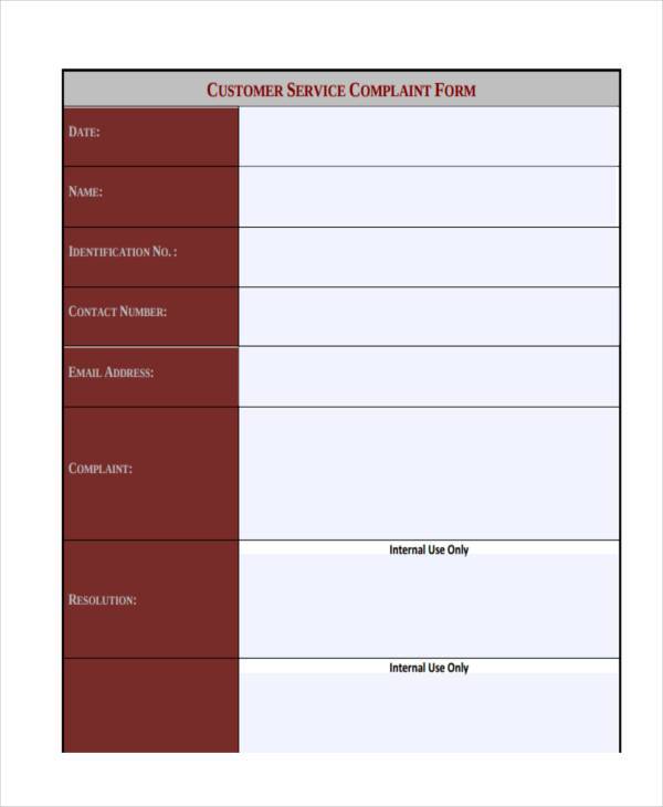 customer service complaint form