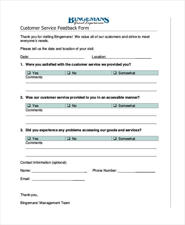 customer service feedback form6
