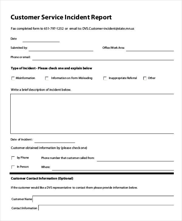 customer service incident report form1