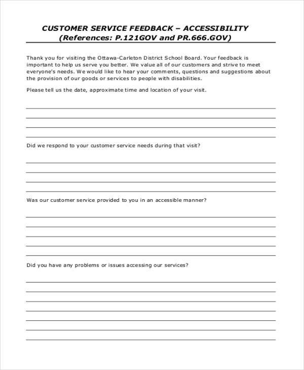 customer service representative feedback form