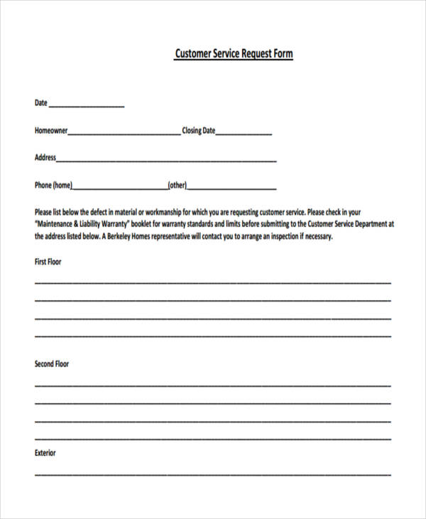 customer service request form