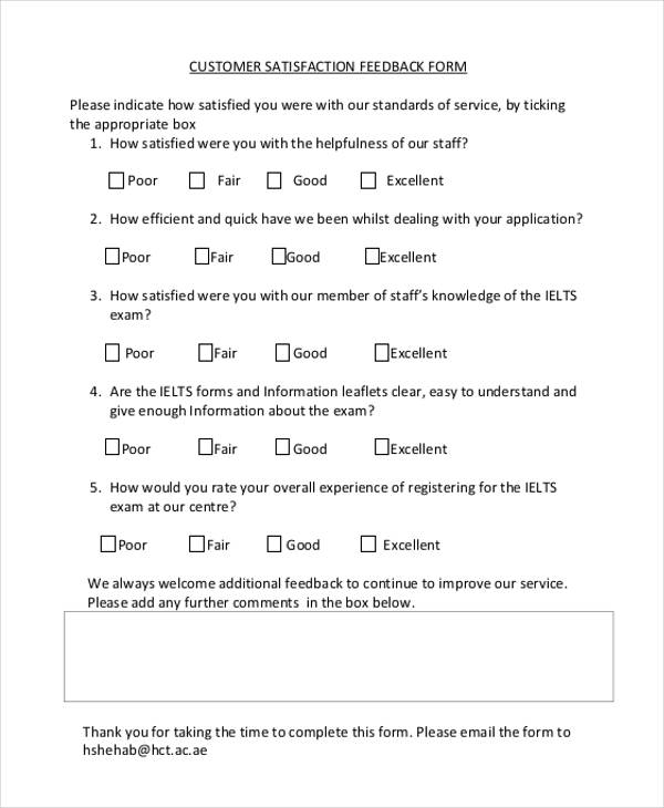 FREE 13 Sample Customer Feedback Forms In MS Word PDF Excel   Customer Service Satisfaction Feedback Form 