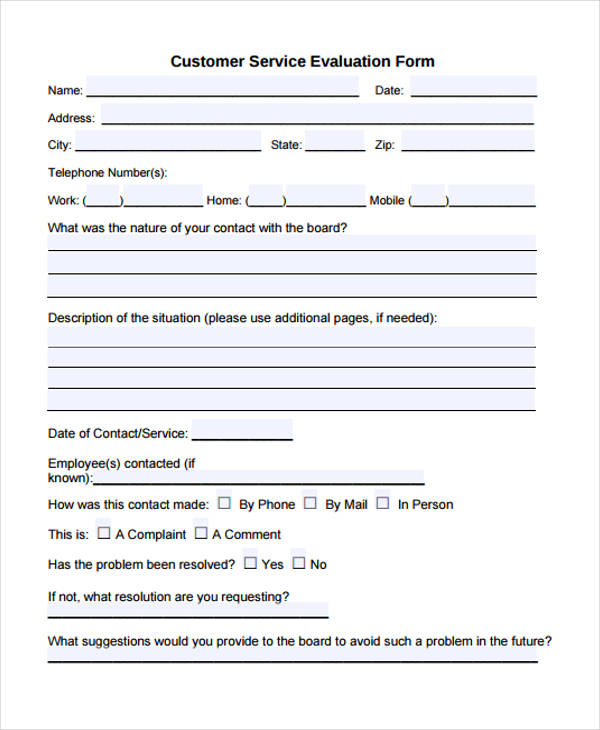customer service training evaluation form