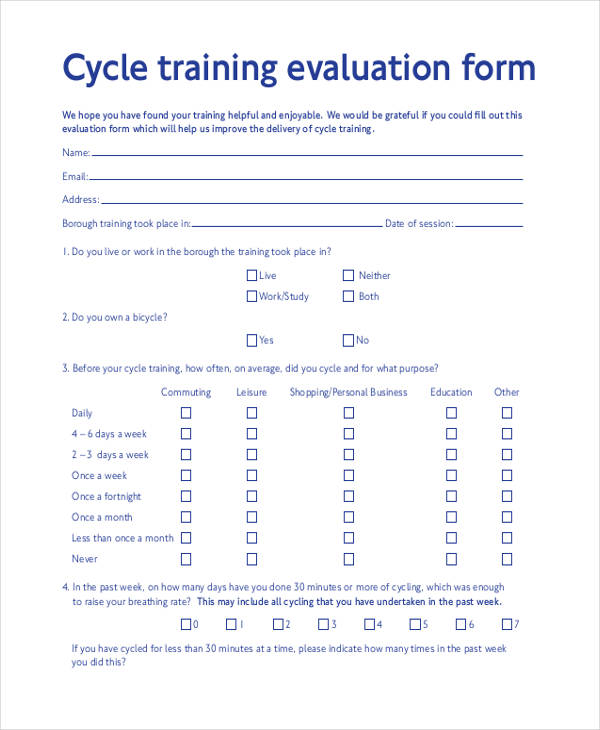 cycle skills training evaluation form
