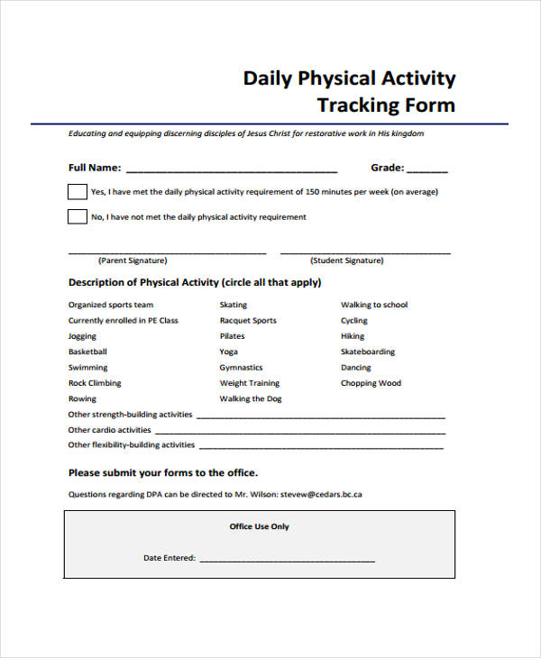 daily activity tracking form