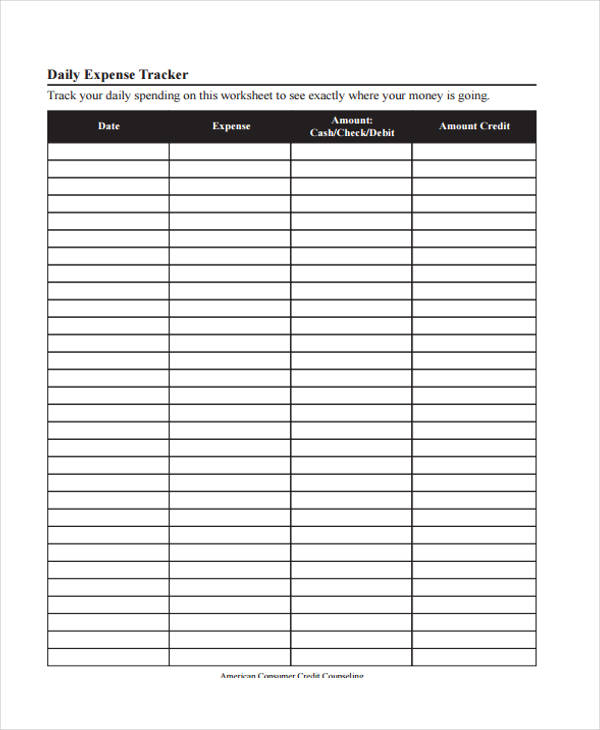 daily expenditures tracking form