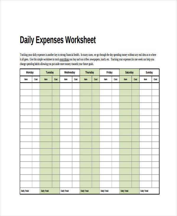 daily expense tracking form