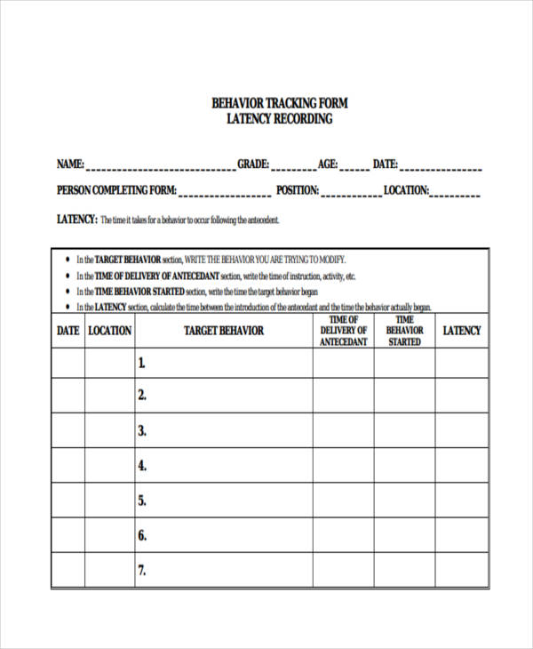 daily positive behaviour tracking form