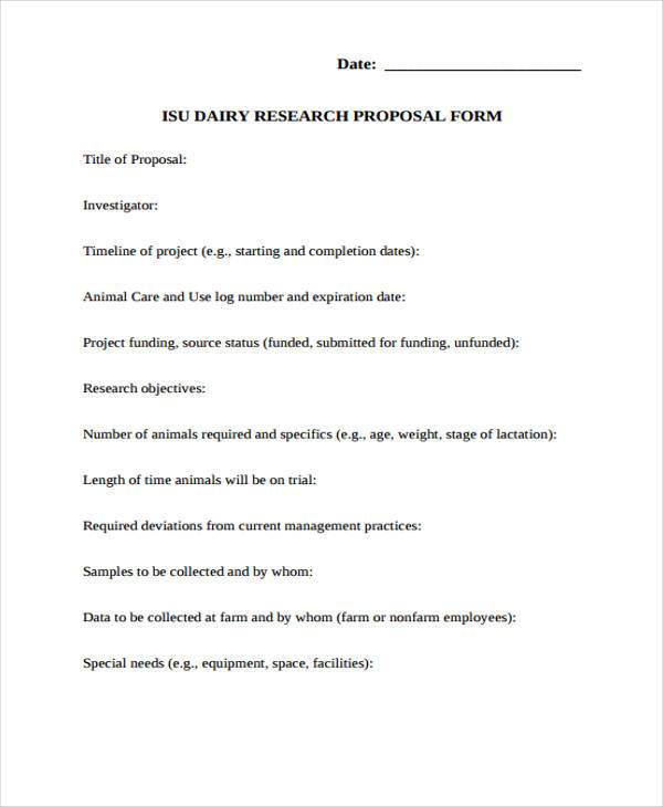 dairy research proposal form example