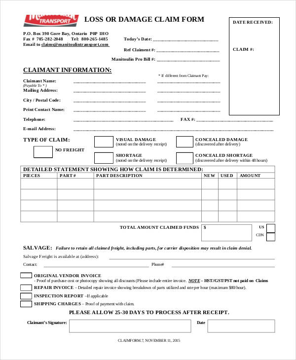 Free 37 Sample Claim Forms In Pdf Excel Ms Word Images