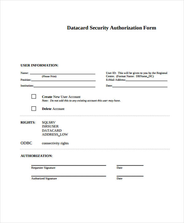 data card security authorization form