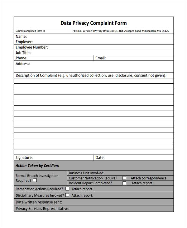 data privacy complaint form