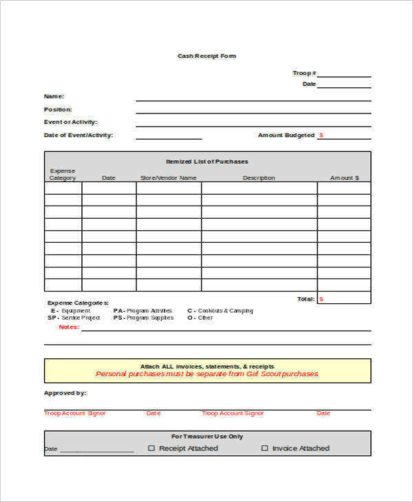 debit payments cash receipt form