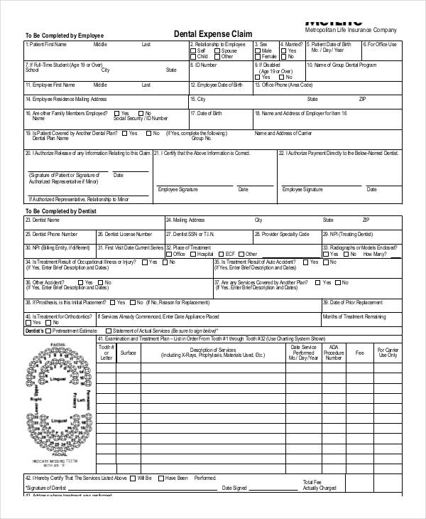 dental expense claim form