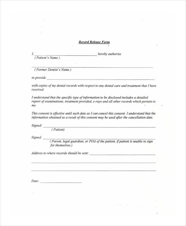 dental patient information release form1