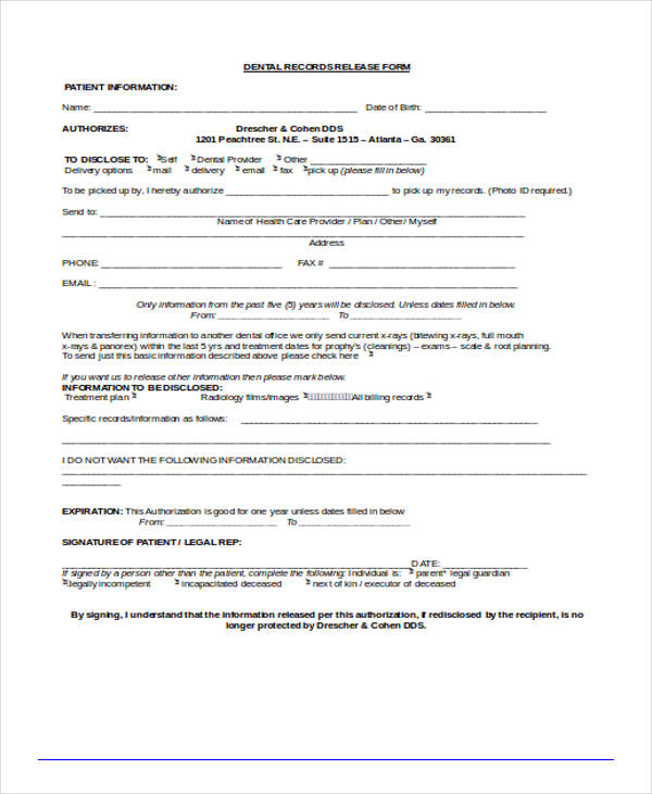dental patient records release form1