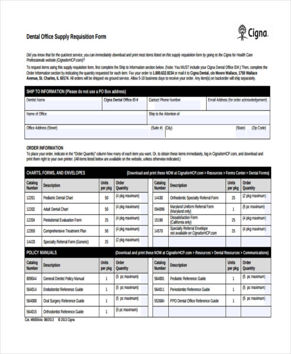 dental supply requisition form