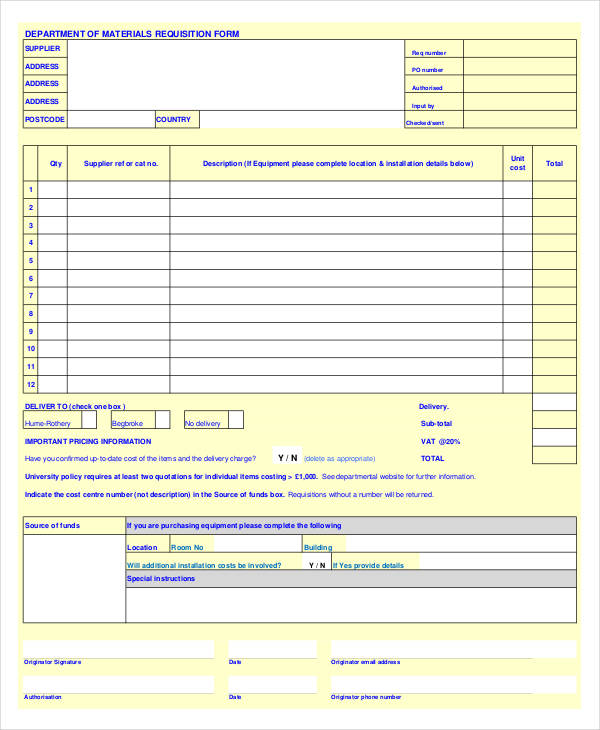 FREE 11+ Sample Material Requisition Forms in PDF MS Word