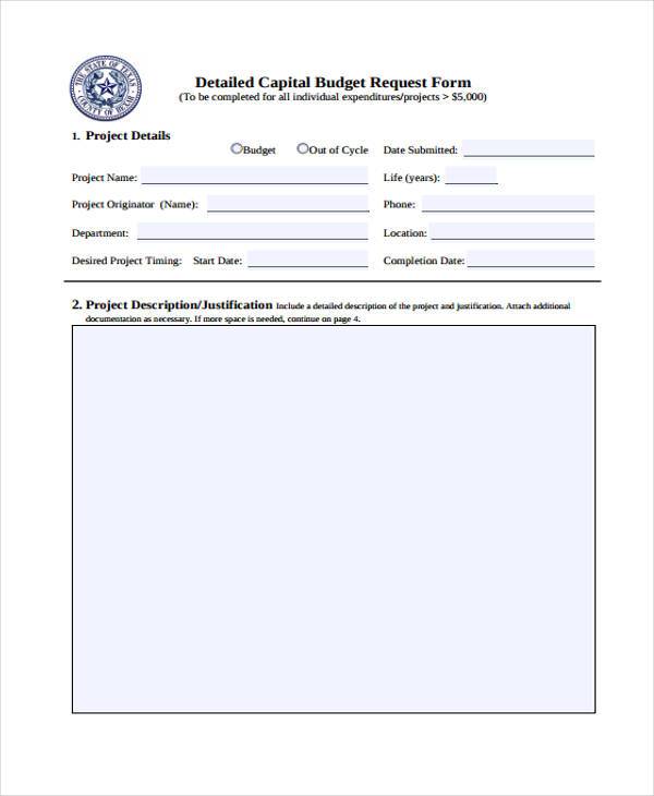 detailed capital budget request form