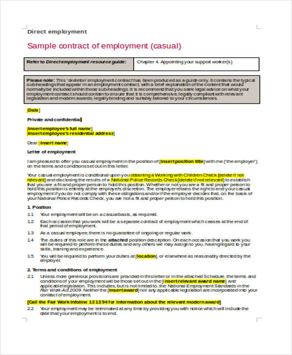 direct employment contract agreement form
